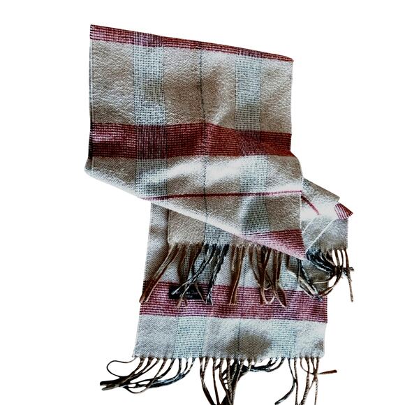 Christian Dior Merino wool red & beige plaid Scarf 50 inches - Picture 1 of 2